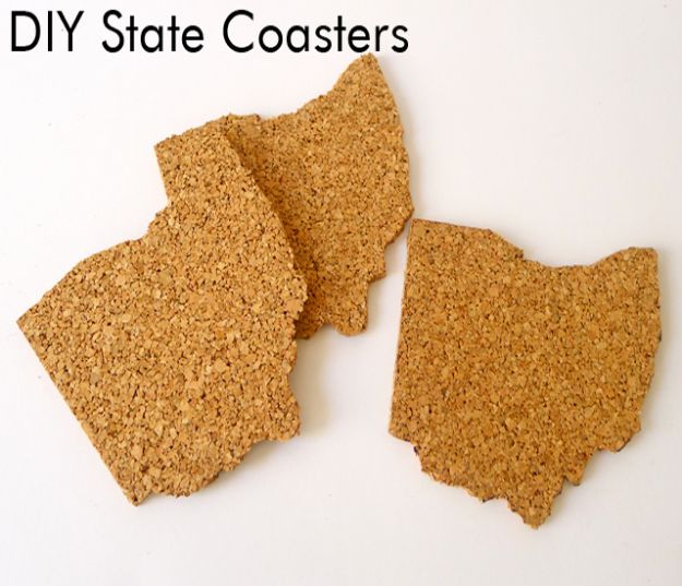 Cool State Crafts - DIY Cork State Coasters - Easy Craft Projects To Show Your Love For Your Home State - Best DIY Ideas Using Maps, String Art Shaped Like States, Quotes, Sayings and Wall Art Ideas, Painted Canvases, Cute Pillows, Fun Gifts and DIY Decor Made Simple - Creative Decorating Ideas for Living Room, Kitchen, Bedroom, Bath and Porch http://diyjoy.com/cool-state-crafts