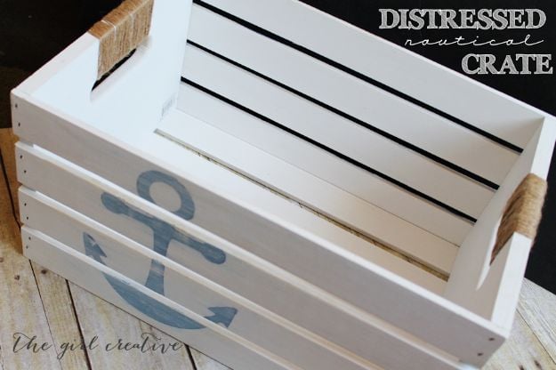 DIY Beach House Decor - DIY Distressed Nautical Crate - Cool DIY Decor Ideas While On A Budget - Cool Ideas for Decorating Your Beach Home With Shells, Sand and Summer Wall Art - Crafts and Do It Yourself Projects With A Breezy, Blue, Summery Feel - White Decor and Shiplap, Birchwood Boats, Beachy Sea Glass Art Projects for Living Room, Bedroom and Kitchen 