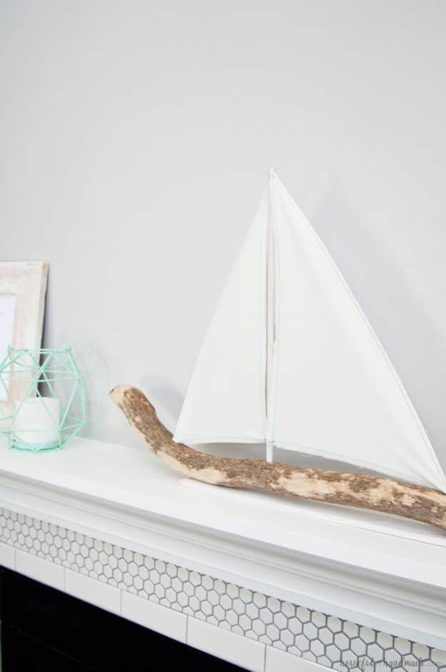 DIY Beach House Decor - DIY Driftwood Sailboat Decor - Cool DIY Decor Ideas While On A Budget - Cool Ideas for Decorating Your Beach Home With Shells, Sand and Summer Wall Art - Crafts and Do It Yourself Projects With A Breezy, Blue, Summery Feel - White Decor and Shiplap, Birchwood Boats, Beachy Sea Glass Art Projects for Living Room, Bedroom and Kitchen 