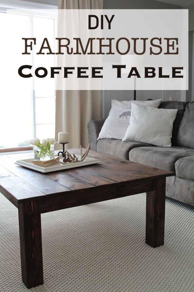 DIY Coffee Tables - DIY Farmhouse Coffee Table - Easy Do It Yourself Furniture Ideas for The Living Room Table - Cool Projects for Making a Coffee Table With Crates, Boxes, Stone, Industrial Pipe, Tile, Pallets, Old Doors, Windows and Repurposed Wood Planks - Rustic Farmhouse Home Decor, Modern Decorating Ideas, Simply Shabby Chic and All White Looks for Minimalist Interiors http://diyjoy.com/diy-coffee-table-ideas
