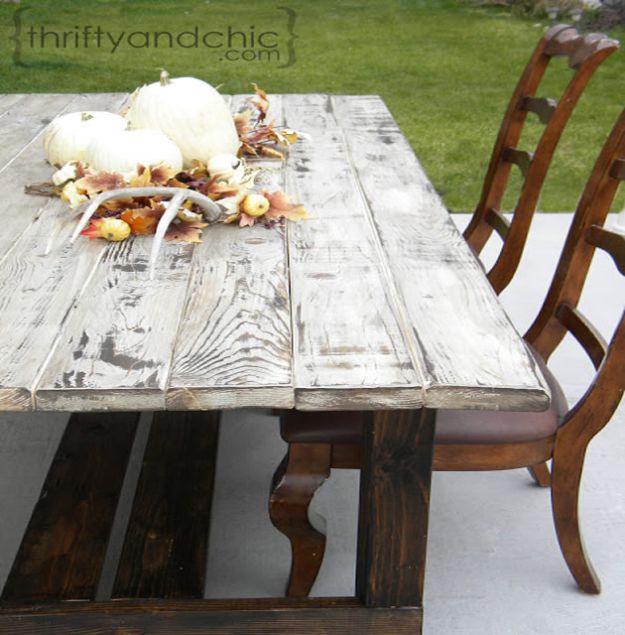 DIY Patio Furniture Ideas - DIY Farmhouse Table - Cheap Do It Yourself Porch and Easy Backyard Furniture, Rocking Chairs, Swings, Benches, Stools and Seating Tutorials - Dining Tables from Pallets, Cinder Blocks and Upcyle Ideas - Sectional Couch Plans With Cushions - Makeover Tips for Existing Furniture #diyideas #outdoors #diy #backyardideas #diyfurniture #patio #diyjoy http://diyjoy.com/diy-patio-furniture-ideas