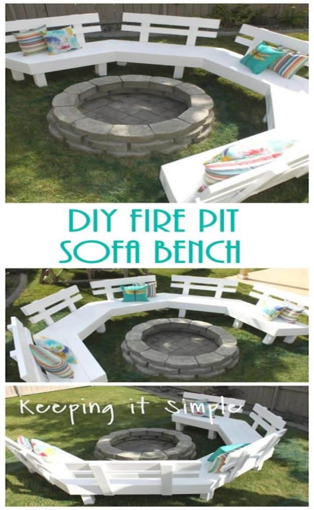 DIY Patio Furniture Ideas - DIY Fire Pit Sofa Bench - Cheap Do It Yourself Porch and Easy Backyard Furniture, Rocking Chairs, Swings, Benches, Stools and Seating Tutorials - Dining Tables from Pallets, Cinder Blocks and Upcyle Ideas - Sectional Couch Plans With Cushions - Makeover Tips for Existing Furniture #diyideas #outdoors #diy #backyardideas #diyfurniture #patio #diyjoy http://diyjoy.com/diy-patio-furniture-ideas