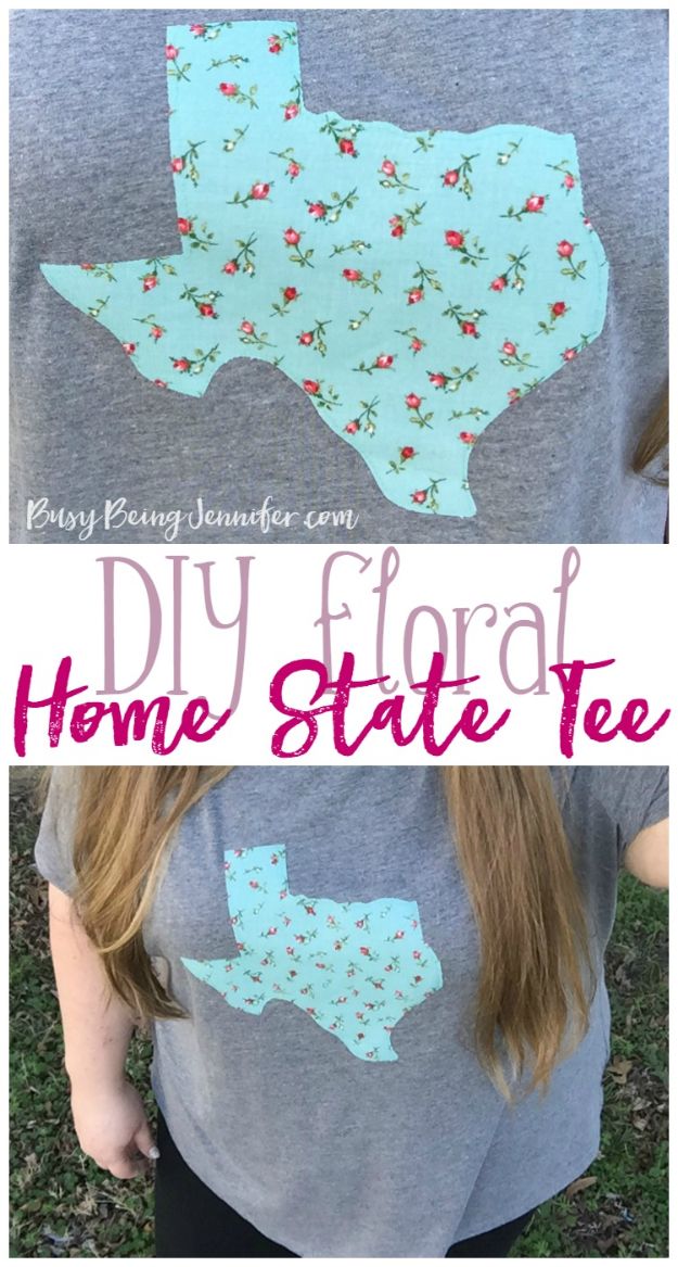 Cool State Crafts - DIY Home State Tee - Easy Craft Projects To Show Your Love For Your Home State - Best DIY Ideas Using Maps, String Art Shaped Like States, Quotes, Sayings and Wall Art Ideas, Painted Canvases, Cute Pillows, Fun Gifts and DIY Decor Made Simple - Creative Decorating Ideas for Living Room, Kitchen, Bedroom, Bath and Porch http://diyjoy.com/cool-state-crafts