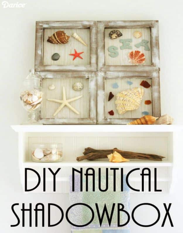 DIY Beach House Decor - DIY Nautical Shadowbox - Cool DIY Decor Ideas While On A Budget - Cool Ideas for Decorating Your Beach Home With Shells, Sand and Summer Wall Art - Crafts and Do It Yourself Projects With A Breezy, Blue, Summery Feel - White Decor and Shiplap, Birchwood Boats, Beachy Sea Glass Art Projects for Living Room, Bedroom and Kitchen 