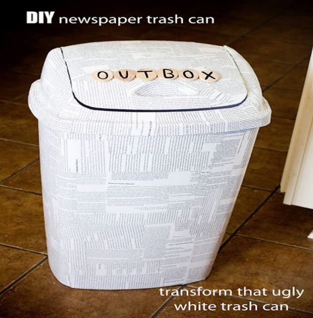 DIY Trash Cans - DIY Newspaper Trash Can - Easy Do It Yourself Projects to Make Cute, Decorative Trash Cans for Bathroom, Kitchen and Bedroom - Trash Can Makeover, Hidden Kitchen Storage With Pull Out Cabinet - Lids, Liners and Painted Decor Ideas for Updating the Bin #diykitchen #diybath #trashcans #diy #diyideas #diyjoy http://diyjoy.com/diy-trash-cans
