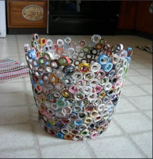 DIY Trash Cans - DIY Recycled Magazine Trash Can - Easy Do It Yourself Projects to Make Cute, Decorative Trash Cans for Bathroom, Kitchen and Bedroom - Trash Can Makeover, Hidden Kitchen Storage With Pull Out Cabinet - Lids, Liners and Painted Decor Ideas for Updating the Bin #diykitchen #diybath #trashcans #diy #diyideas #diyjoy http://diyjoy.com/diy-trash-cans