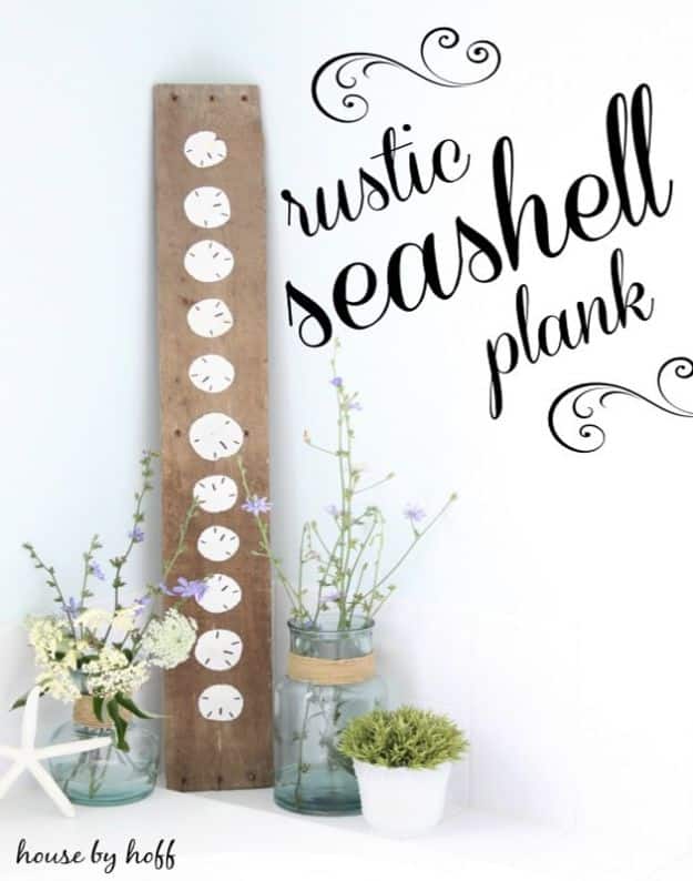DIY Beach House Decor - DIY Seashell Plank - Cool DIY Decor Ideas While On A Budget - Cool Ideas for Decorating Your Beach Home With Shells, Sand and Summer Wall Art - Crafts and Do It Yourself Projects With A Breezy, Blue, Summery Feel - White Decor and Shiplap, Birchwood Boats, Beachy Sea Glass Art Projects for Living Room, Bedroom and Kitchen 