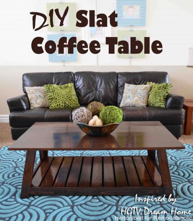 DIY Coffee Tables - DIY Slat Coffee Table - Easy Do It Yourself Furniture Ideas for The Living Room Table - Cool Projects for Making a Coffee Table With Crates, Boxes, Stone, Industrial Pipe, Tile, Pallets, Old Doors, Windows and Repurposed Wood Planks - Rustic Farmhouse Home Decor, Modern Decorating Ideas, Simply Shabby Chic and All White Looks for Minimalist Interiors http://diyjoy.com/diy-coffee-table-ideas
