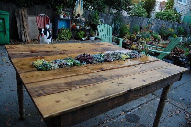 DIY Patio Furniture Ideas - DIY Succulent Pallet Table - Cheap Do It Yourself Porch and Easy Backyard Furniture, Rocking Chairs, Swings, Benches, Stools and Seating Tutorials - Dining Tables from Pallets, Cinder Blocks and Upcyle Ideas - Sectional Couch Plans With Cushions - Makeover Tips for Existing Furniture #diyideas #outdoors #diy #backyardideas #diyfurniture #patio #diyjoy http://diyjoy.com/diy-patio-furniture-ideas