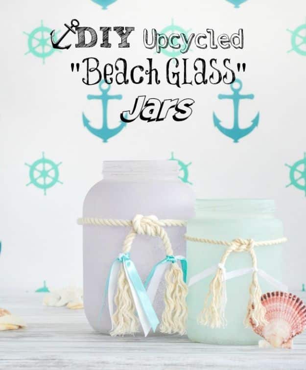 DIY Beach House Decor - DIY Upcycled Frosted Sea Glass Beachy Jars - Cool DIY Decor Ideas While On A Budget - Cool Ideas for Decorating Your Beach Home With Shells, Sand and Summer Wall Art - Crafts and Do It Yourself Projects With A Breezy, Blue, Summery Feel - White Decor and Shiplap, Birchwood Boats, Beachy Sea Glass Art Projects for Living Room, Bedroom and Kitchen 