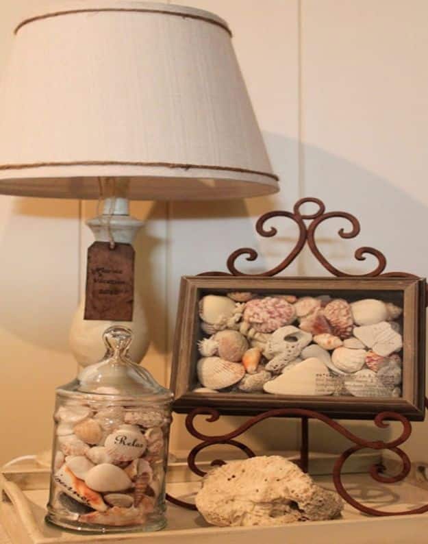 DIY Beach House Decor - Displaying Vacation Shells - Cool DIY Decor Ideas While On A Budget - Cool Ideas for Decorating Your Beach Home With Shells, Sand and Summer Wall Art - Crafts and Do It Yourself Projects With A Breezy, Blue, Summery Feel - White Decor and Shiplap, Birchwood Boats, Beachy Sea Glass Art Projects for Living Room, Bedroom and Kitchen 