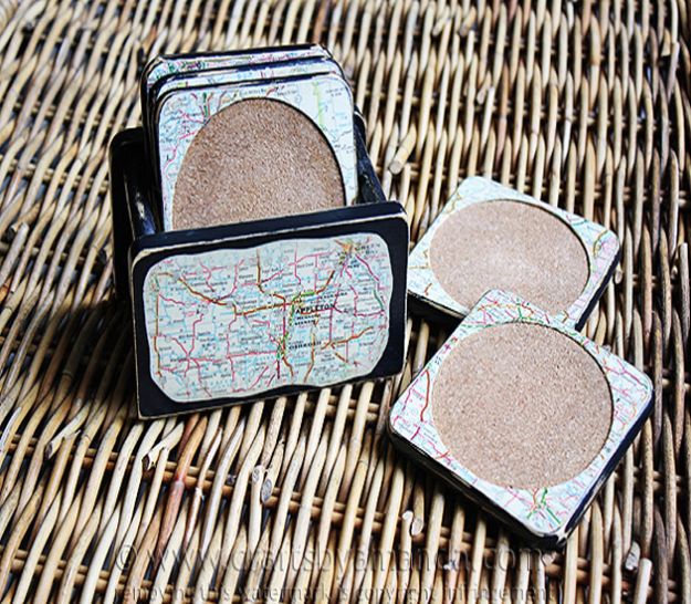 Cool State Crafts - Distressed Map State Coasters - Easy Craft Projects To Show Your Love For Your Home State - Best DIY Ideas Using Maps, String Art Shaped Like States, Quotes, Sayings and Wall Art Ideas, Painted Canvases, Cute Pillows, Fun Gifts and DIY Decor Made Simple - Creative Decorating Ideas for Living Room, Kitchen, Bedroom, Bath and Porch http://diyjoy.com/cool-state-crafts