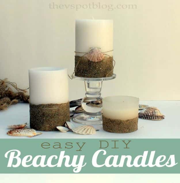 DIY Beach House Decor - Easy DIY Beachy Candles - Cool DIY Decor Ideas While On A Budget - Cool Ideas for Decorating Your Beach Home With Shells, Sand and Summer Wall Art - Crafts and Do It Yourself Projects With A Breezy, Blue, Summery Feel - White Decor and Shiplap, Birchwood Boats, Beachy Sea Glass Art Projects for Living Room, Bedroom and Kitchen 
