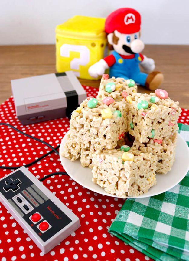 Best Recipes To Teach Your Kids To Cook - Easy Super Mario Cereal Bars - Easy Ideas To Show Children How to Prepare Food - Kid Friendly Recipes That Boys and Girls Can Make Themselves - No Bake, 5 Minute Foods, Healthy Snacks, Salads, Dips, Roll Ups, Vegetables and Simple Desserts - Recipes To Learn How To Make Fun Food http://diyjoy.com/best-recipes-teach-kids-to-cook