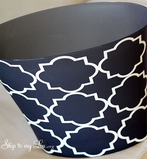 DIY Trash Cans - Embelished Trash Can - Easy Do It Yourself Projects to Make Cute, Decorative Trash Cans for Bathroom, Kitchen and Bedroom - Trash Can Makeover, Hidden Kitchen Storage With Pull Out Cabinet - Lids, Liners and Painted Decor Ideas for Updating the Bin #diykitchen #diybath #trashcans #diy #diyideas #diyjoy http://diyjoy.com/diy-trash-cans
