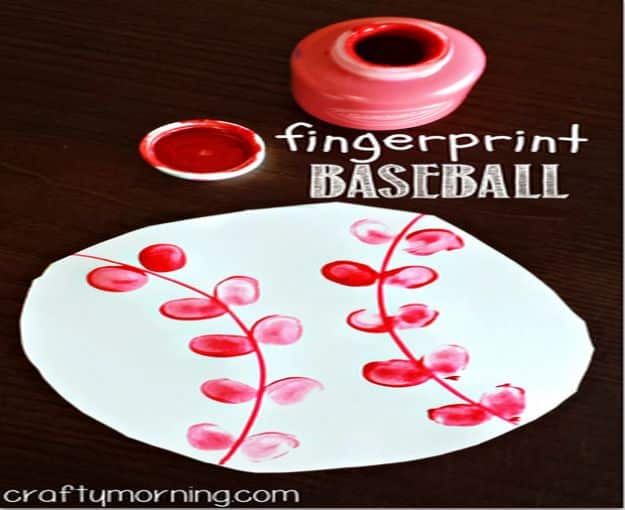 Crafts for Boys - Fingerprint Baseball Craft - Cute Crafts for Young Boys, Toddlers and School Children - Fun Paints to Make, Arts and Craft Ideas, Wall Art Projects, Colorful Alphabet and Glue Crafts, String Art, Painting Lessons, Cheap Project Tutorials and Inexpensive Things for Kids to Make at Home - Cute Room Decor and DIY Gifts to Make for Mom and Dad #diyideas #kidscrafts #craftsforboys