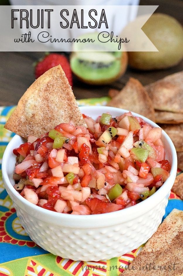 Best Summer Snacks and Snack Recipes - Fruit Salsa With Cinnamon Chips - Quick And Easy Snack Ideas for After Workout, School, Work - Mid Day Treats, Best Small Desserts, Simple and Fast Things To Make In Minutes - Healthy Snacking Foods Made With Vegetables, Cheese, Yogurt, Fruit and Gluten Free Options - Kids Love Making These Sweets, Popsicles, Drinks, Smoothies and Fun Foods - Refreshing and Cool Options for Eating Otuside on a Hot Day   #summer #snacks #snackrecipes #appetizers