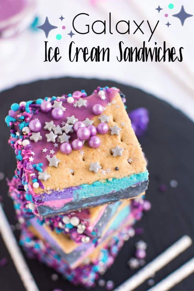 Best Summer Snacks and Snack Recipes - Galaxy Ice Cream Sandwiches - Quick And Easy Snack Ideas for After Workout, School, Work - Mid Day Treats, Best Small Desserts, Simple and Fast Things To Make In Minutes - Healthy Snacking Foods Made With Vegetables, Cheese, Yogurt, Fruit and Gluten Free Options - Kids Love Making These Sweets, Popsicles, Drinks, Smoothies and Fun Foods - Refreshing and Cool Options for Eating Otuside on a Hot Day   #summer #snacks #snackrecipes #appetizers