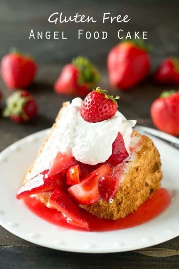 Gluten Free Desserts - Gluten Free Angel Food Cake - Easy Recipes and Healthy Recipe Ideas for Cookies, Cake, Pie, Cupcakes, Cheesecake and Ice Cream - Best No Sugar Glutenfree Chocolate, No Bake Dessert, Fruit, Peach, Apple and Banana Dishes - Flourless Christmas, Thanksgiving and Holiday Dishes #glutenfree #desserts #recipes
