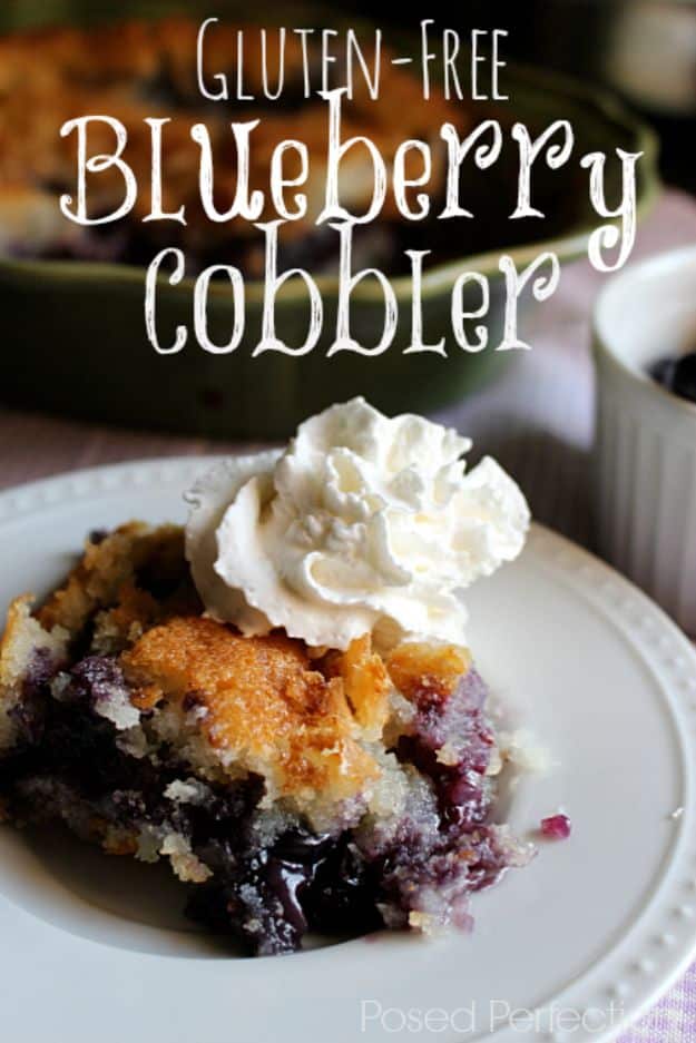 Gluten Free Desserts - Gluten-Free Blueberry Cobbler - Easy Recipes and Healthy Recipe Ideas for Cookies, Cake, Pie, Cupcakes, Cheesecake and Ice Cream - Best No Sugar Glutenfree Chocolate, No Bake Dessert, Fruit, Peach, Apple and Banana Dishes - Flourless Christmas, Thanksgiving and Holiday Dishes #glutenfree #desserts #recipes