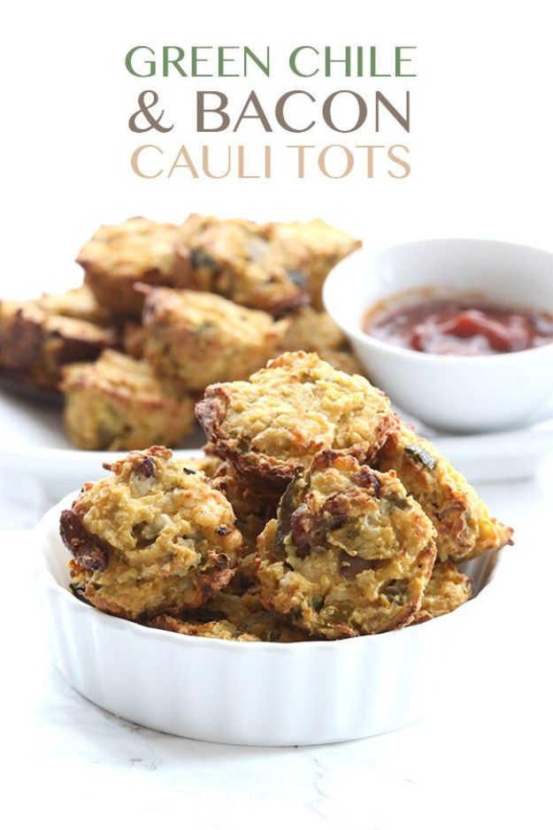 Best Keto Recipes - Green Chile & Bacon Cauli Tots - Easy Ketogenic Recipe Ideas for Breakfast, Lunch, Dinner, Snack and Dessert - Quick Crockpot Meals, Fat Bombs, Gluten Free and Low Carb Foods To Make For The Keto Diet #keto #ketorecipes #ketodiet
