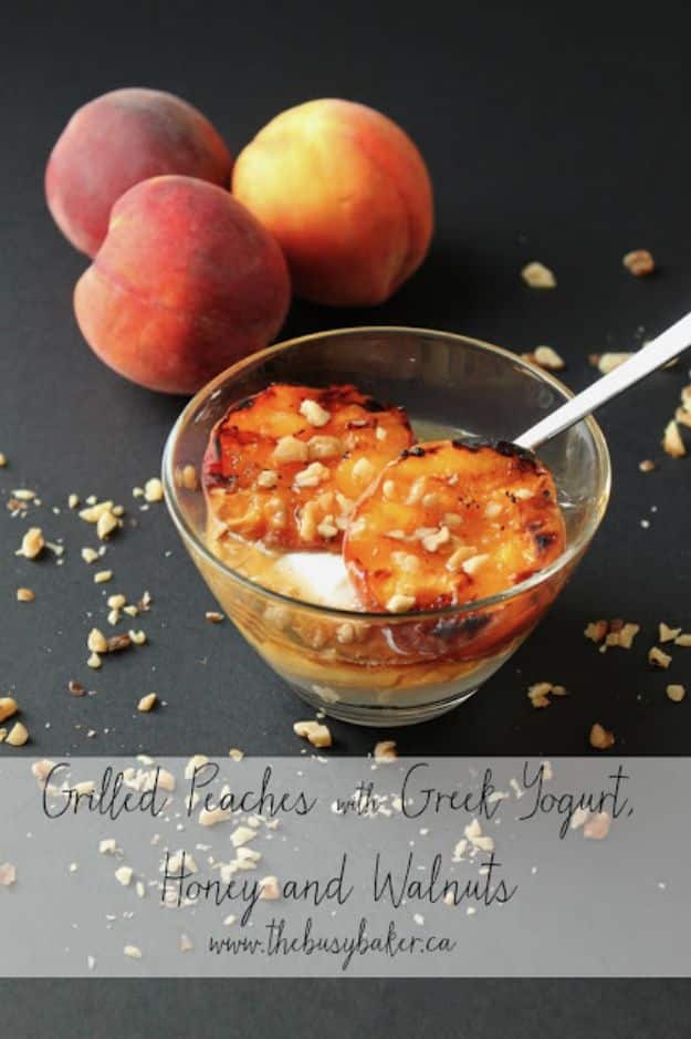 Low Sugar Dessert Recipes - Grilled Peaches With Greek Yogurt, Honey And Walnuts - Healthy Desserts and Ideas for Healthy Sweets Without Much Sugar - Raw Foods and Easy Clean Eating Dessert Tips, Keto Diet Snacks - Chocolate, Gluten Free, Cakes, Fruit Dips, No Bake, Stevia and Sweetener Options - Diabetic Diets and Diabetes Recipe Ideas for Desserts #recipes #recipeideas #lowsugar #nosugar #lowcalorie #diyjoy #dessertrecipes #lowsugar #dietrecipes