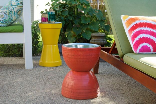DIY Patio Furniture Ideas - How To Make A Flower Pot Table - Cheap Do It Yourself Porch and Easy Backyard Furniture, Rocking Chairs, Swings, Benches, Stools and Seating Tutorials - Dining Tables from Pallets, Cinder Blocks and Upcyle Ideas - Sectional Couch Plans With Cushions - Makeover Tips for Existing Furniture #diyideas #outdoors #diy #backyardideas #diyfurniture #patio #diyjoy http://diyjoy.com/diy-patio-furniture-ideas