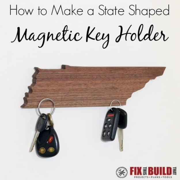 Cool State Crafts - How To Make A State Shaped Magnetic Key Holder - Easy Craft Projects To Show Your Love For Your Home State - Best DIY Ideas Using Maps, String Art Shaped Like States, Quotes, Sayings and Wall Art Ideas, Painted Canvases, Cute Pillows, Fun Gifts and DIY Decor Made Simple - Creative Decorating Ideas for Living Room, Kitchen, Bedroom, Bath and Porch http://diyjoy.com/cool-state-crafts