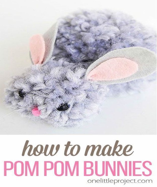 Crafts for Girls - How To Make Pom Pom Bunnies - Cute Crafts for Young Girls, Toddlers and School Children - Fun Paints to Make, Arts and Craft Ideas, Wall Art Projects, Colorful Alphabet and Glue Crafts, String Art, Painting Lessons, Cheap Project Tutorials and Inexpensive Things for Kids to Make at Home - Cute Room Decor and DIY Gifts #girlsgifts #girlscrafts #craftideas #girls
