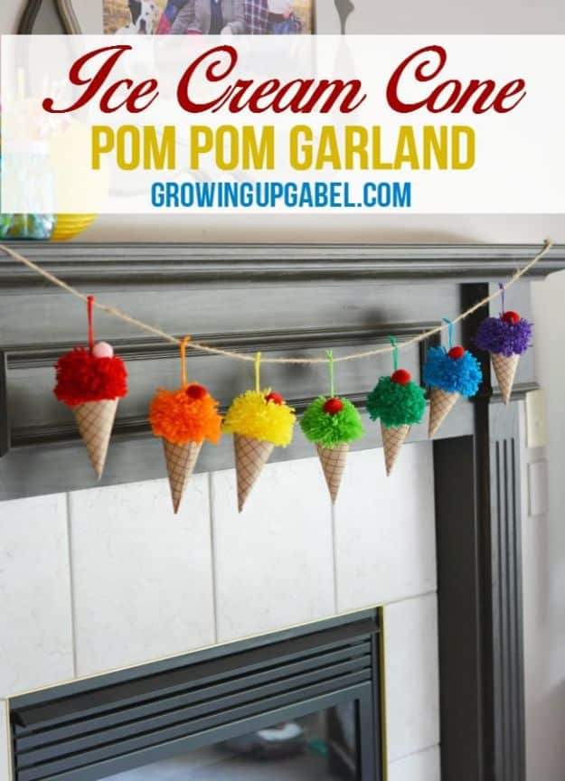 Crafts for Girls - Ice Cream Cone Garland - Cute Crafts for Young Girls, Toddlers and School Children - Fun Paints to Make, Arts and Craft Ideas, Wall Art Projects, Colorful Alphabet and Glue Crafts, String Art, Painting Lessons, Cheap Project Tutorials and Inexpensive Things for Kids to Make at Home - Cute Room Decor and DIY Gifts #girlsgifts #girlscrafts #craftideas #girls