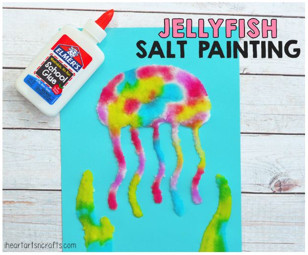 Crafts for Girls - Jellyfish Salt Painting Activity - Cute Crafts for Young Girls, Toddlers and School Children - Fun Paints to Make, Arts and Craft Ideas, Wall Art Projects, Colorful Alphabet and Glue Crafts, String Art, Painting Lessons, Cheap Project Tutorials and Inexpensive Things for Kids to Make at Home - Cute Room Decor and DIY Gifts #girlsgifts #girlscrafts #craftideas #girls