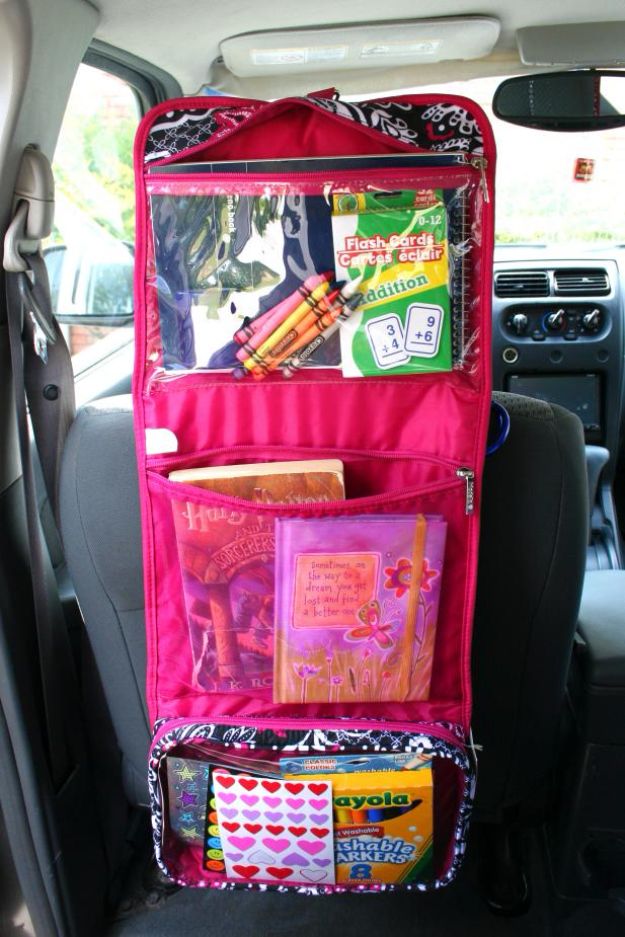 Car Organization Ideas - Kid Command Center - DIY Tips and Tricks for Organizing Cars - Dollar Store Storage Projects for Mom, Kids and Teens - Keep Your Car, Truck or SUV Clean On A Road Trip With These solutions for interiors and Trunk, Front Seat - Do It Yourself Caddy and Easy, Cool Lifehacks #car #diycar #organizingideas