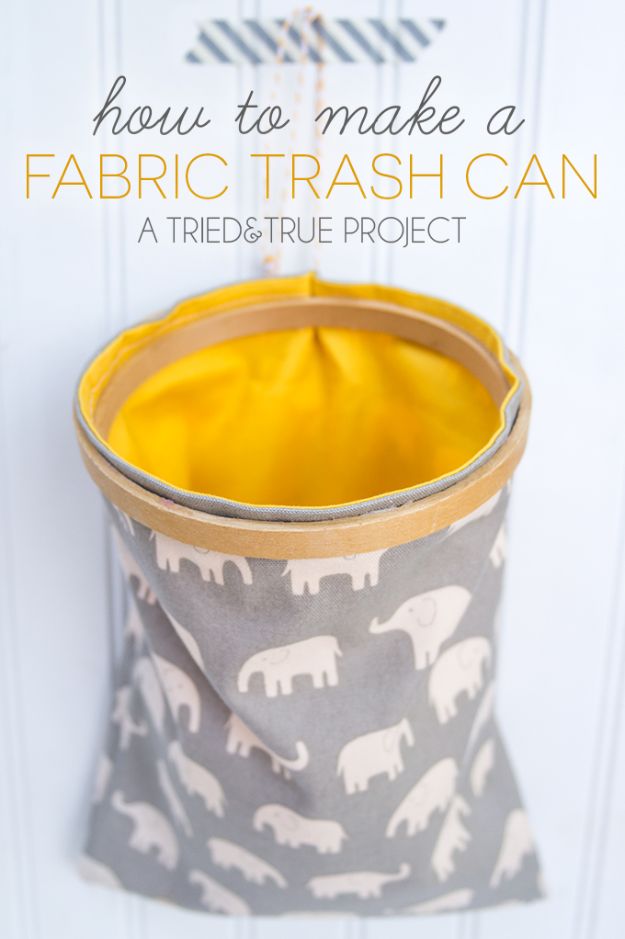 DIY Trash Cans - Make A Fabric Trash Can - Easy Do It Yourself Projects to Make Cute, Decorative Trash Cans for Bathroom, Kitchen and Bedroom - Trash Can Makeover, Hidden Kitchen Storage With Pull Out Cabinet - Lids, Liners and Painted Decor Ideas for Updating the Bin #diykitchen #diybath #trashcans #diy #diyideas #diyjoy http://diyjoy.com/diy-trash-cans