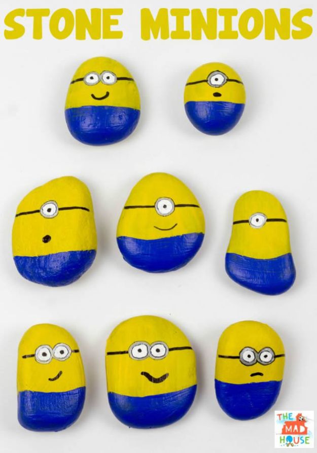 Crafts for Boys - Minion Stones - Cute Crafts for Young Boys, Toddlers and School Children - Fun Paints to Make, Arts and Craft Ideas, Wall Art Projects, Colorful Alphabet and Glue Crafts, String Art, Painting Lessons, Cheap Project Tutorials and Inexpensive Things for Kids to Make at Home - Cute Room Decor and DIY Gifts to Make for Mom and Dad #diyideas #kidscrafts #craftsforboys