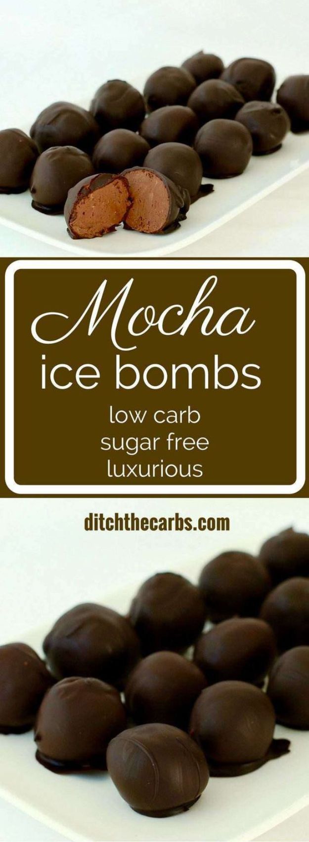 Low Sugar Dessert Recipes - Mocha Ice Bombs - Healthy Desserts and Ideas for Healthy Sweets Without Much Sugar - Raw Foods and Easy Clean Eating Dessert Tips, Keto Diet Snacks - Chocolate, Gluten Free, Cakes, Fruit Dips, No Bake, Stevia and Sweetener Options - Diabetic Diets and Diabetes Recipe Ideas for Desserts #recipes #recipeideas #lowsugar #nosugar #lowcalorie #diyjoy #dessertrecipes #lowsugar #dietrecipes