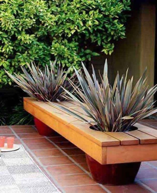 DIY Patio Furniture Ideas - Modern Planter Bench - Cheap Do It Yourself Porch and Easy Backyard Furniture, Rocking Chairs, Swings, Benches, Stools and Seating Tutorials - Dining Tables from Pallets, Cinder Blocks and Upcyle Ideas - Sectional Couch Plans With Cushions - Makeover Tips for Existing Furniture #diyideas #outdoors #diy #backyardideas #diyfurniture #patio #diyjoy http://diyjoy.com/diy-patio-furniture-ideas