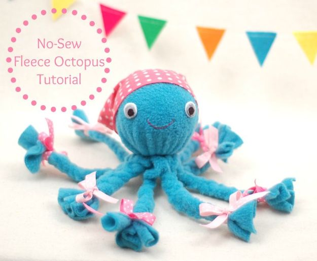 Crafts for Boys - No Sew Fleece Octopus Tutorial - Cute Crafts for Young Boys, Toddlers and School Children - Fun Paints to Make, Arts and Craft Ideas, Wall Art Projects, Colorful Alphabet and Glue Crafts, String Art, Painting Lessons, Cheap Project Tutorials and Inexpensive Things for Kids to Make at Home - Cute Room Decor and DIY Gifts to Make for Mom and Dad #diyideas #kidscrafts #craftsforboys