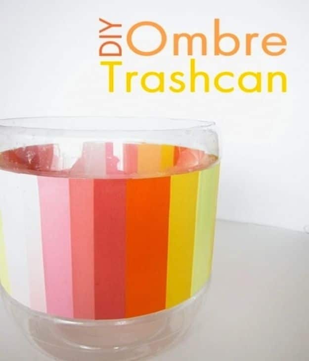 DIY Trash Cans - Ombre DIY Trash Can - Easy Do It Yourself Projects to Make Cute, Decorative Trash Cans for Bathroom, Kitchen and Bedroom - Trash Can Makeover, Hidden Kitchen Storage With Pull Out Cabinet - Lids, Liners and Painted Decor Ideas for Updating the Bin #diykitchen #diybath #trashcans #diy #diyideas #diyjoy http://diyjoy.com/diy-trash-cans