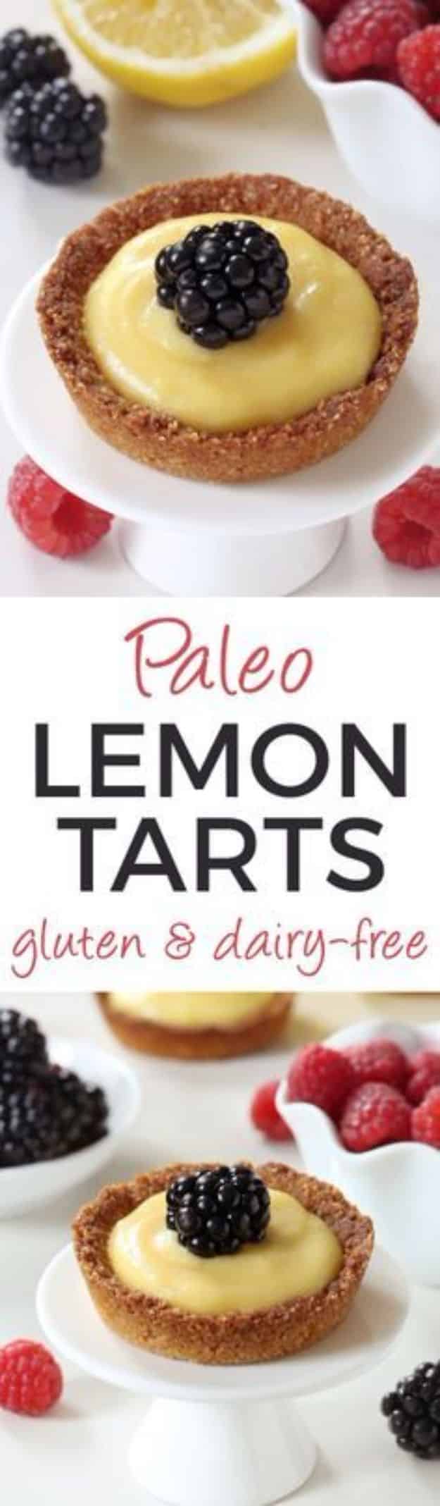 Gluten Free Desserts - Paleo Mini Lemon Tarts - Easy Recipes and Healthy Recipe Ideas for Cookies, Cake, Pie, Cupcakes, Cheesecake and Ice Cream - Best No Sugar Glutenfree Chocolate, No Bake Dessert, Fruit, Peach, Apple and Banana Dishes - Flourless Christmas, Thanksgiving and Holiday Dishes #glutenfree #desserts #recipes