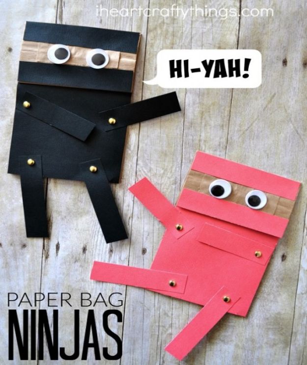 Crafts for Boys - Paper Bag Ninja Craft - Cute Crafts for Young Boys, Toddlers and School Children - Fun Paints to Make, Arts and Craft Ideas, Wall Art Projects, Colorful Alphabet and Glue Crafts, String Art, Painting Lessons, Cheap Project Tutorials and Inexpensive Things for Kids to Make at Home - Cute Room Decor and DIY Gifts to Make for Mom and Dad #diyideas #kidscrafts #craftsforboys