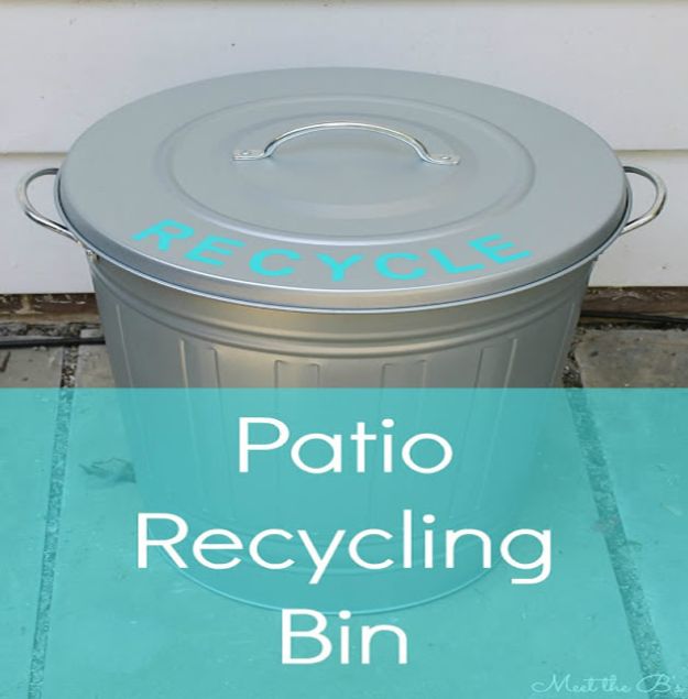 DIY Trash Cans - Patio Recycling Bin - Easy Do It Yourself Projects to Make Cute, Decorative Trash Cans for Bathroom, Kitchen and Bedroom - Trash Can Makeover, Hidden Kitchen Storage With Pull Out Cabinet - Lids, Liners and Painted Decor Ideas for Updating the Bin #diykitchen #diybath #trashcans #diy #diyideas #diyjoy http://diyjoy.com/diy-trash-cans