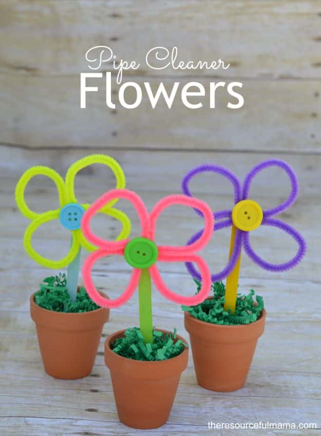 Crafts for Girls - Pipe Cleaner Flowers - Cute Crafts for Young Girls, Toddlers and School Children - Fun Paints to Make, Arts and Craft Ideas, Wall Art Projects, Colorful Alphabet and Glue Crafts, String Art, Painting Lessons, Cheap Project Tutorials and Inexpensive Things for Kids to Make at Home - Cute Room Decor and DIY Gifts #girlsgifts #girlscrafts #craftideas #girls