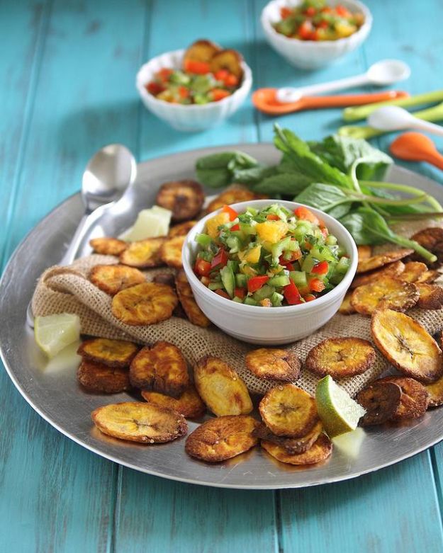 Gluten Free Appetizers - Plantain Chips And Salsa - Easy Flourless and Glutenfree Snacks, Wraps, Finger Foods and Snack Recipes - Recipe Ideas for Gluten Free Diets #glutenfree 