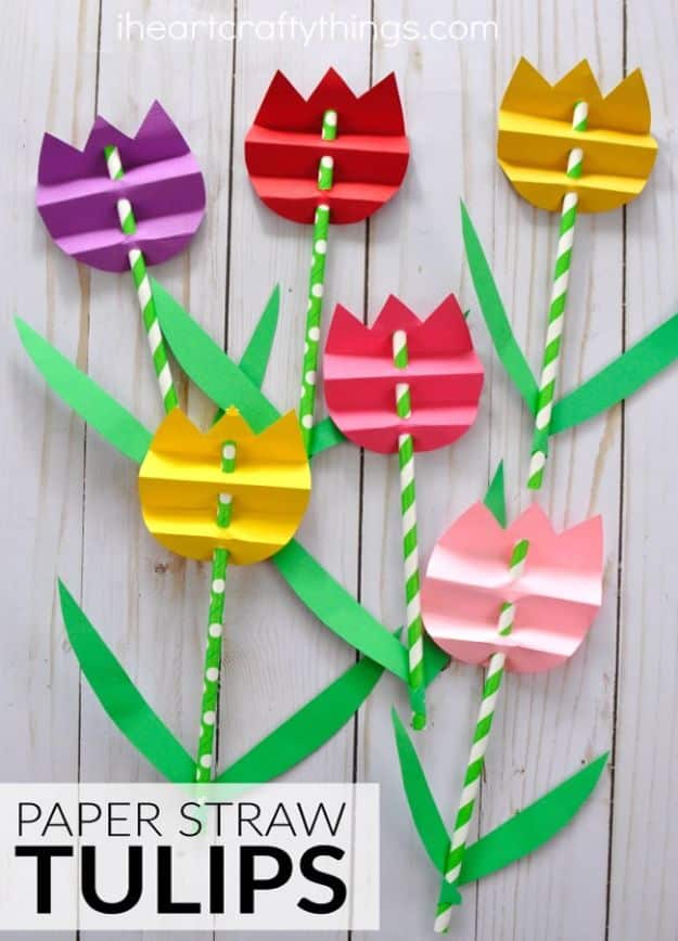 Crafts for Girls - Pretty Paper Straw Tulip Craft - Cute Crafts for Young Girls, Toddlers and School Children - Fun Paints to Make, Arts and Craft Ideas, Wall Art Projects, Colorful Alphabet and Glue Crafts, String Art, Painting Lessons, Cheap Project Tutorials and Inexpensive Things for Kids to Make at Home - Cute Room Decor and DIY Gifts #girlsgifts #girlscrafts #craftideas #girls