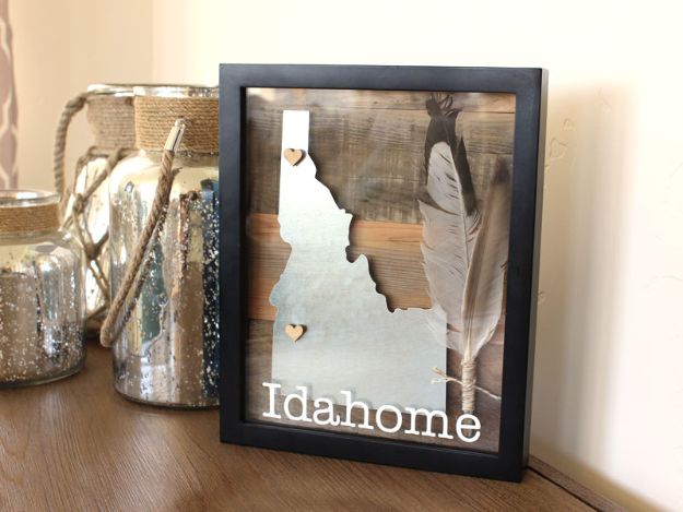 Cool State Crafts - Reclaimed Wood State Shadowbox - Easy Craft Projects To Show Your Love For Your Home State - Best DIY Ideas Using Maps, String Art Shaped Like States, Quotes, Sayings and Wall Art Ideas, Painted Canvases, Cute Pillows, Fun Gifts and DIY Decor Made Simple - Creative Decorating Ideas for Living Room, Kitchen, Bedroom, Bath and Porch http://diyjoy.com/cool-state-crafts