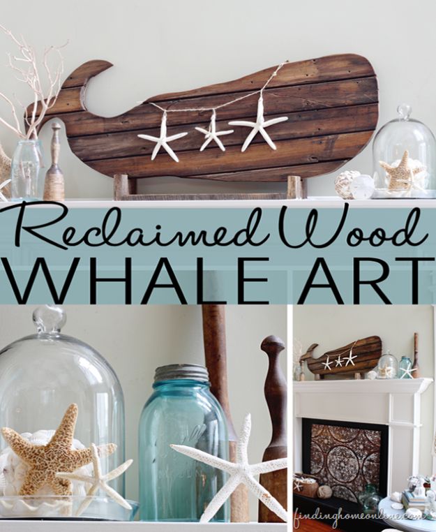 DIY Beach House Decor - Reclaimed Wood Whale Art - Cool DIY Decor Ideas While On A Budget - Cool Ideas for Decorating Your Beach Home With Shells, Sand and Summer Wall Art - Crafts and Do It Yourself Projects With A Breezy, Blue, Summery Feel - White Decor and Shiplap, Birchwood Boats, Beachy Sea Glass Art Projects for Living Room, Bedroom and Kitchen 