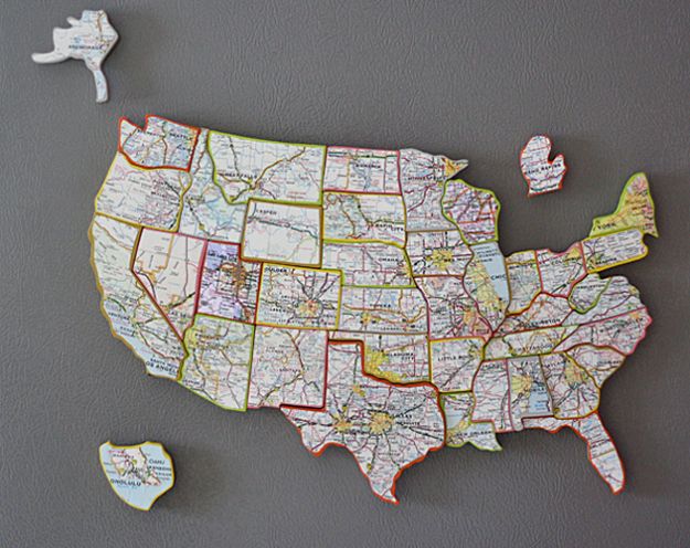 Cool State Crafts - Recycled State Map Magnets - Easy Craft Projects To Show Your Love For Your Home State - Best DIY Ideas Using Maps, String Art Shaped Like States, Quotes, Sayings and Wall Art Ideas, Painted Canvases, Cute Pillows, Fun Gifts and DIY Decor Made Simple - Creative Decorating Ideas for Living Room, Kitchen, Bedroom, Bath and Porch http://diyjoy.com/cool-state-crafts