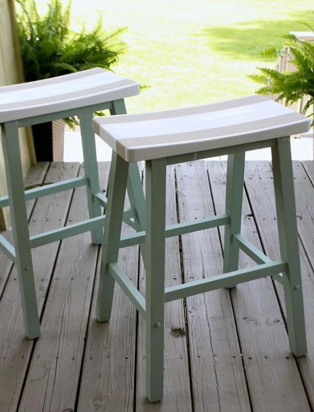 DIY Beach House Decor - Saddle Seat Bar Stools - Cool DIY Decor Ideas While On A Budget - Cool Ideas for Decorating Your Beach Home With Shells, Sand and Summer Wall Art - Crafts and Do It Yourself Projects With A Breezy, Blue, Summery Feel - White Decor and Shiplap, Birchwood Boats, Beachy Sea Glass Art Projects for Living Room, Bedroom and Kitchen 