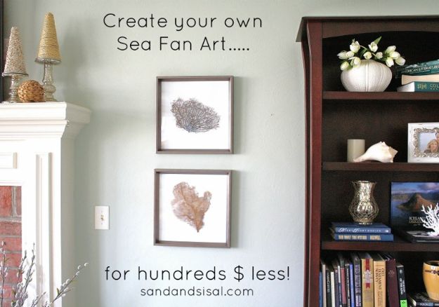 DIY Beach House Decor - Sea Fan Art - Cool DIY Decor Ideas While On A Budget - Cool Ideas for Decorating Your Beach Home With Shells, Sand and Summer Wall Art - Crafts and Do It Yourself Projects With A Breezy, Blue, Summery Feel - White Decor and Shiplap, Birchwood Boats, Beachy Sea Glass Art Projects for Living Room, Bedroom and Kitchen 
