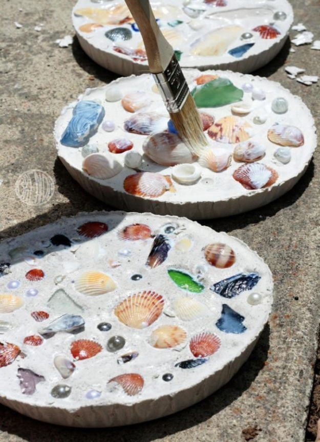 DIY Beach House Decor - Sea Shell Mosaics - Cool DIY Decor Ideas While On A Budget - Cool Ideas for Decorating Your Beach Home With Shells, Sand and Summer Wall Art - Crafts and Do It Yourself Projects With A Breezy, Blue, Summery Feel - White Decor and Shiplap, Birchwood Boats, Beachy Sea Glass Art Projects for Living Room, Bedroom and Kitchen 